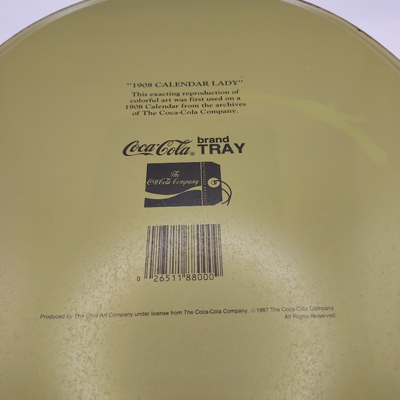 Vintage Coca-Cola "1908 Calendar Lady" Coca - Cola Serving Tray 1987 Ohio Art. - Picture 3 of 11